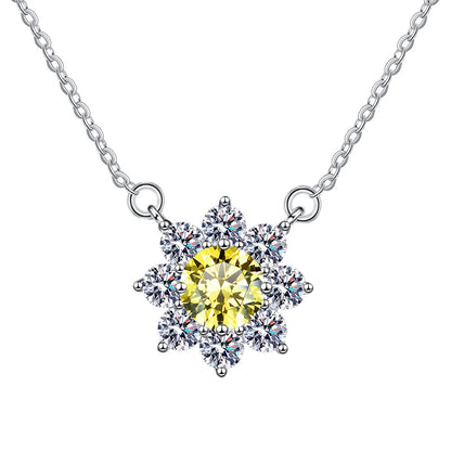 Luxury Jewelry: Sunflower 1CT Blue VVS1 Moissanite Pendant Necklace in S925 Sterling Silver – GRA Certified Women’s Gift