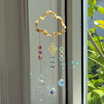 Cloud-Shaped Crystal Engraving: Feng Shui Sun Catcher for Home Decor, Energy Healing