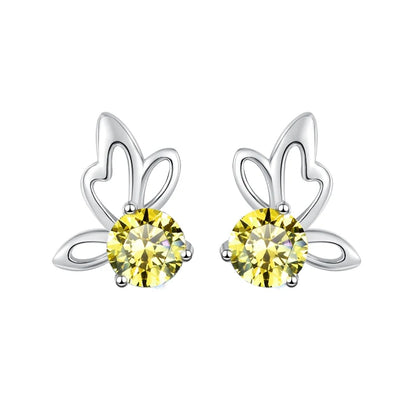 Fine Jewelry | 0.5Ct×2 Round Blue Moissanite Angel Wing Earrings | GRA Certified S925 Sterling Silver Studs for Women Jen