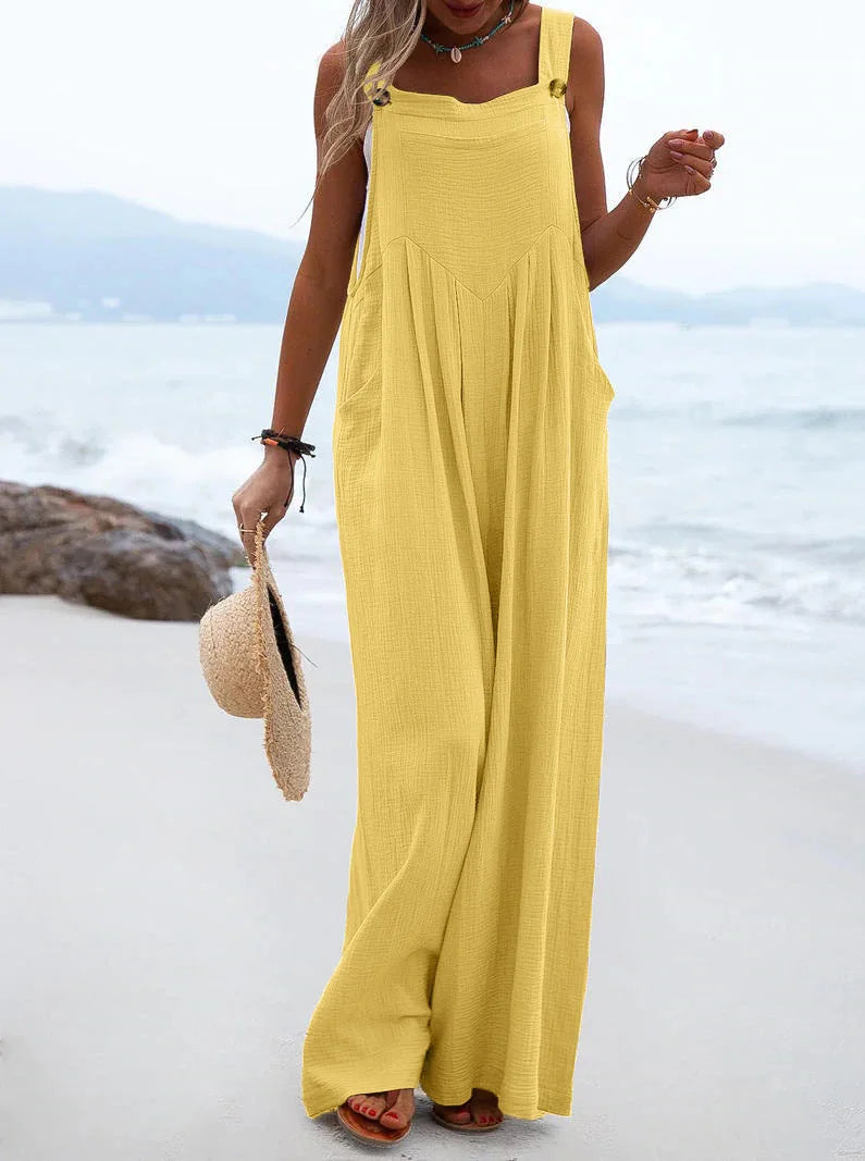 Women's Wide-Leg Overalls | Casual Cotton Linen Baggy Jumpsuit Shaina
