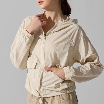 Women’s Quick‑Dry Yoga Jacket – Long‑Sleeve Zipper Fitness Top with Hood for Running & Sun Protection Mary Kay