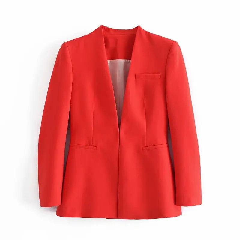 Women's Casual Long Sleeve Suit Jacket - All-Match Lapel-Free Blazer with Shoulder Pads Clemence