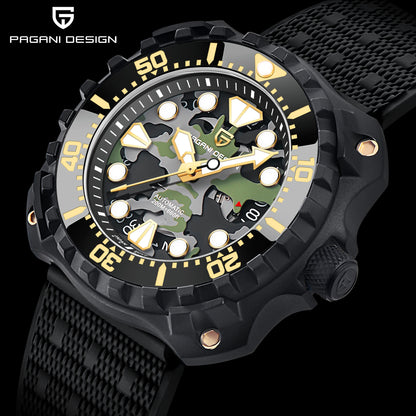 PAGANI DESIGN PD YN009 Men's Mechanical Watch - Camouflage Hollow Automatic NH35 Movement, 200M Waterproof Dive Watch