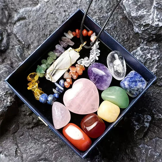 Crystal Chakra Stones Set – Healing Meditation Crystals with Box for Natural Energy Balancing