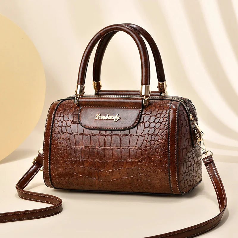 Women’s Handbags – Large Capacity Barrel-Style Boston Bag, Stone Pattern Messenger and Shoulder Bag Anna