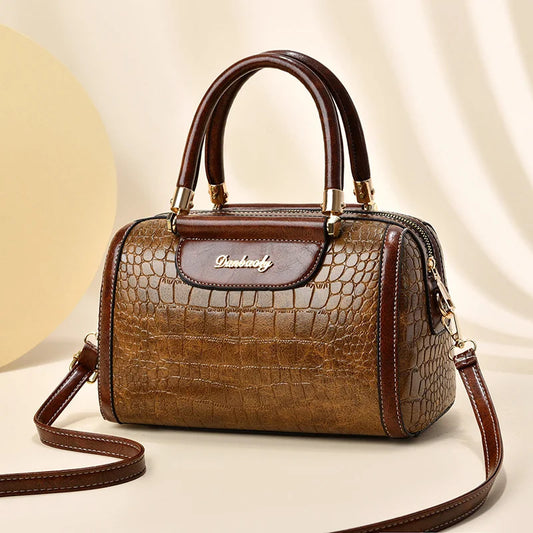 Women’s Handbags – Large Capacity Barrel-Style Boston Bag, Stone Pattern Messenger and Shoulder Bag Anna