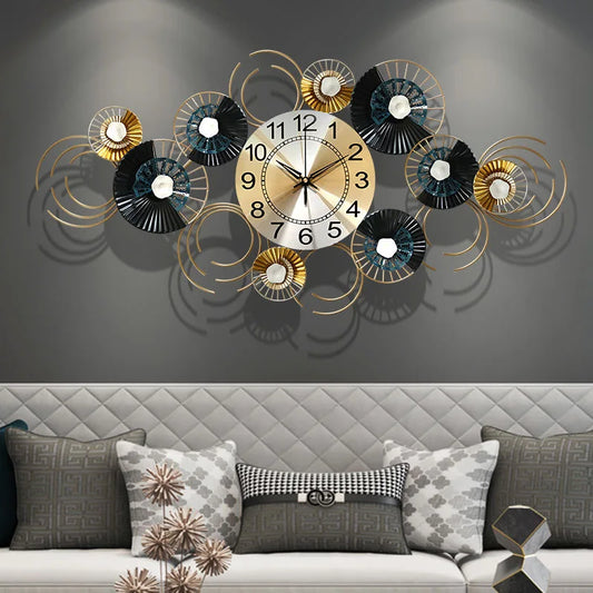 88x45cm Large Black Flower Wall Clock – Silent 3D Metal Art Design for Living Room, Office, and Home Decor