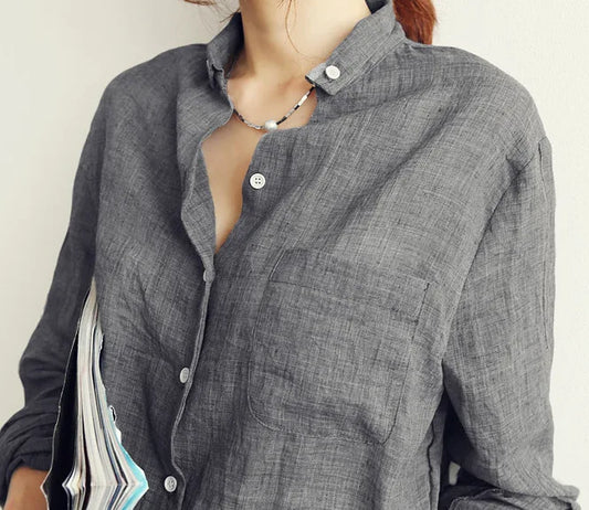 New Fashion Women’s Long Sleeve Cotton Linen Blouse – Lapel Button Cardigan Style, Lightweight Casual Tops for Women & Girls Kelyn