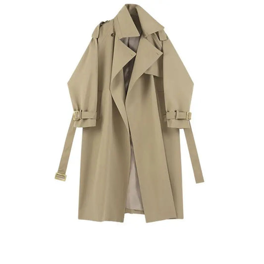 Elegant British Style Women's Mid-Length Trench Coat – High Waist Casual Slimming Windbreaker Overcoat Hermione