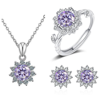 S925 Sterling Silver Stud Earrings & Pendant Set | 1 Carat Moissanite Necklace | Classic Sunflower Design | Perfect Valentine’s Day Gift Serafina