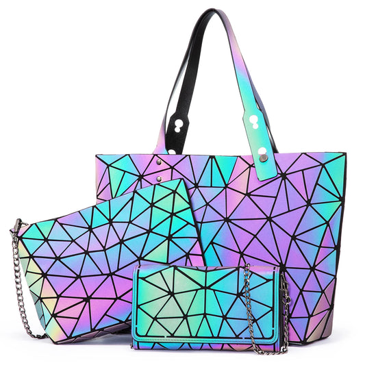 Shoulder Bags Wallet 3 Pieces Set Ladies Geometric Luminous Bag Jela
