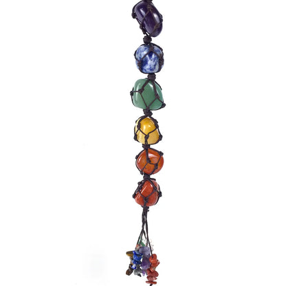 7 Chakra Irregular Natural Stone Pendant – Multicolor Handwoven Seven Chakra Energy Healing Crystal Gemstone Car Charm
