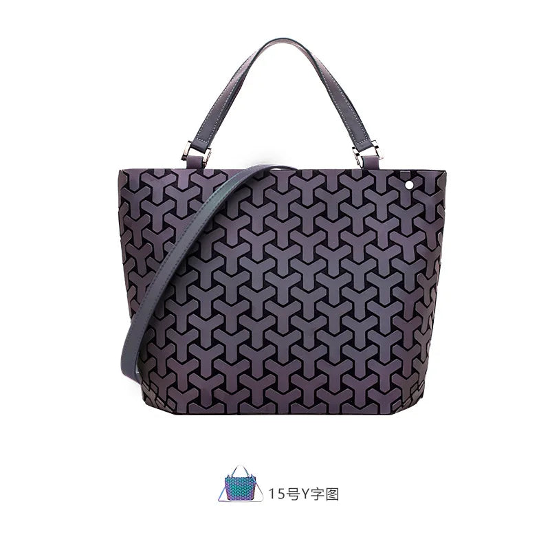 Reflective Geometric Handbag - Customizable Bucket Bag with Luminous Folding Design Dahlia
