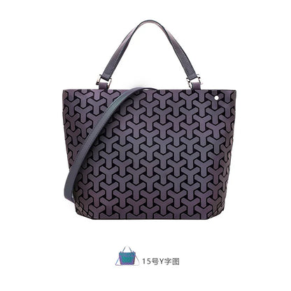 Reflective Geometric Handbag - Customizable Bucket Bag with Luminous Folding Design Dahlia