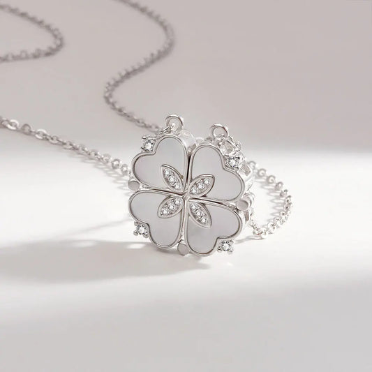 925 Sterling Silver Magnetic Four-Leaf Clover Necklace – Heart-Shaped Pendant Love Jewelry for Women and Girls Gift Cimorene