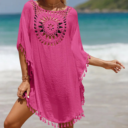 Women’s Patchwork Fringe Beach Cover-Up – Sunscreen & Stylish