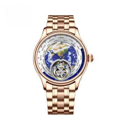 AESOP 7051 Luxury Men's Skeleton Tourbillon Watch – Earth Dial, Automatic Mechanical, Sapphire Crystal, Stainless Steel Case, Leather Strap