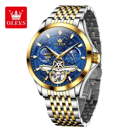 OLEVS 6705 Men's Automatic Watch – Luminous Waterproof Timepiece with Starry Sky Dial & Moon Phase Design