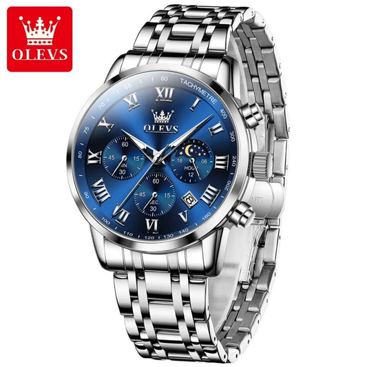 OLEVS 5529 Chronograph Watch – Waterproof Stainless Steel Luminous Sports Watch for Men