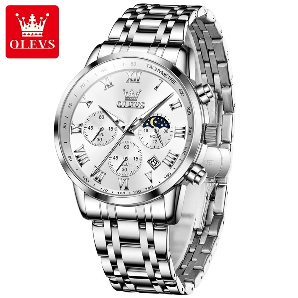 OLEVS 5529 Chronograph Watch – Waterproof Stainless Steel Luminous Sports Watch for Men