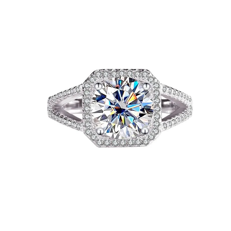 3CT VVS D Color Moissanite Ring for Women – Luxury S925 Sterling Silver Double Row Engagement Band Zirella